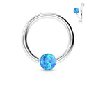 Cherry Diva Hoop Ring BLUE 16 Gauge Bendable Cut Ring With Opal Ball End