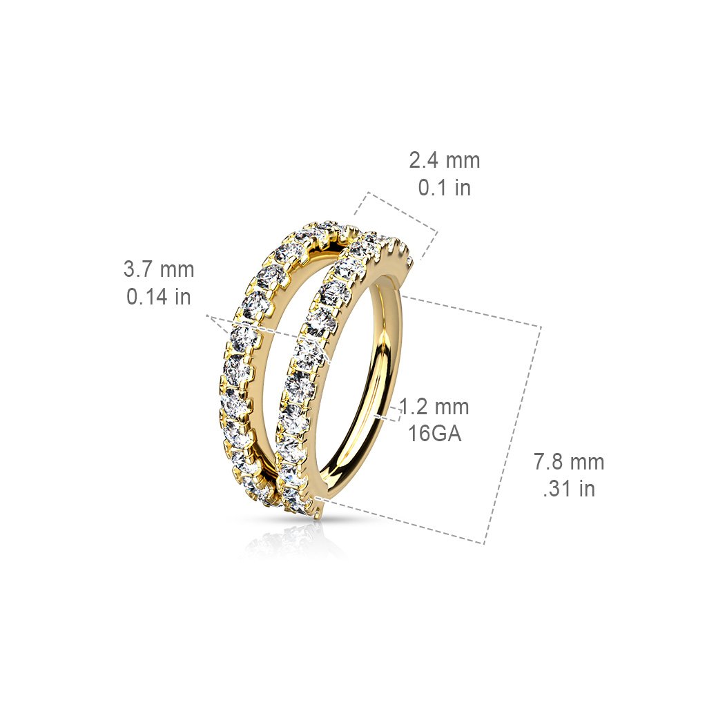 Double Crystal Lined Hoop Ring For Nose & Ear Cartilage Size Guide