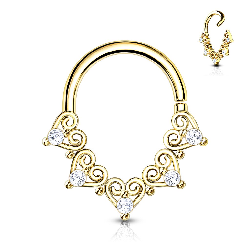 Cherry Diva Bendable Hoop Ring GOLD 16 Gauge Dainty Crystal Heart Hoop Ring For Nose & Ear