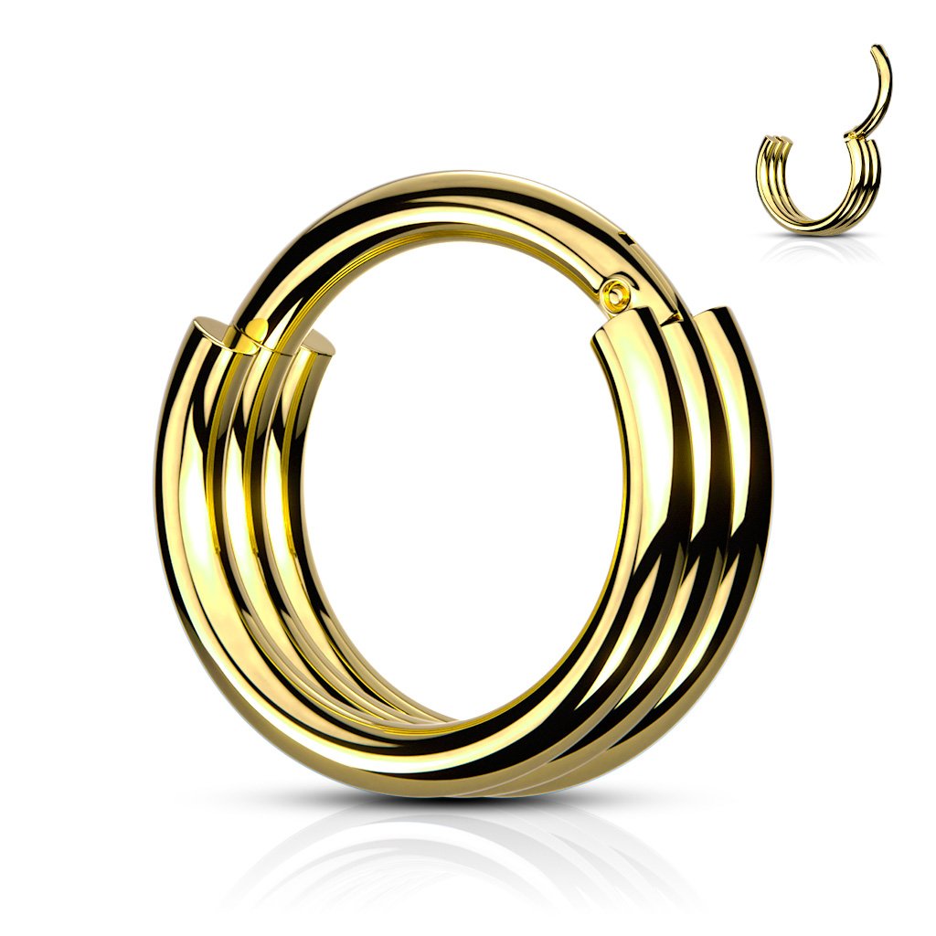 Cherry Diva Hinged Hoop Ring GOLD 16 Gauge Hinged Triple Hoop Ring For Nose & Ear