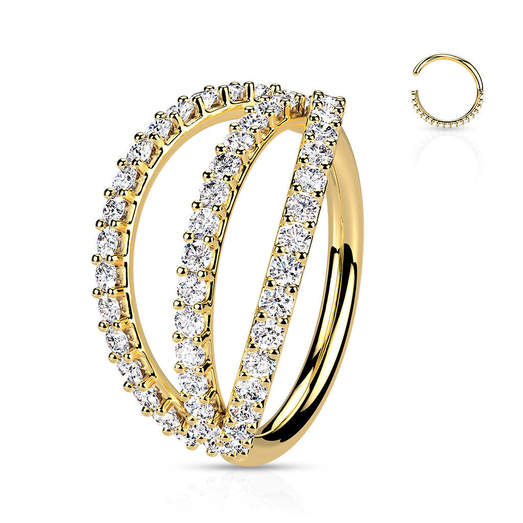 Cherry Diva Hoop Ring GOLD 16 Gauge Triple Crystal Lined Hoop Ring For Nose & Ear