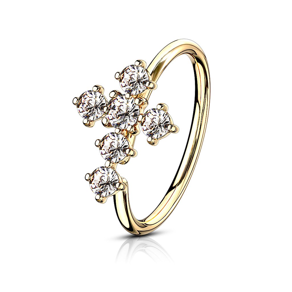 Cherry Diva Bendable Hoop Ring GOLD 20 Gauge Crystal Cross Hoop Ring For Nose & Ear Cartilage