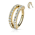 Double Crystal Lined Hoop Ring For Nose & Ear Cartilage Gold