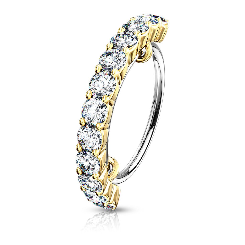 Cherry Diva Bendable Hoop Ring GOLD 20 Gauge Half Crystal Row Jewelled Hoop Ring For Nose & Ear