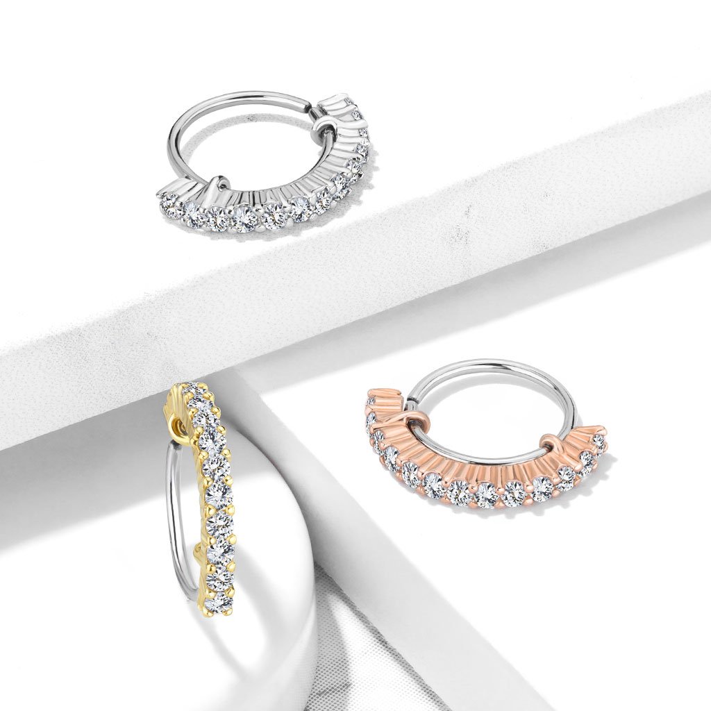 Half Crystal Row Jewelled Hoop Ring For Nose & Ear