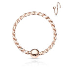 18 Gauge Fixed Ball Twisted Rope Bendable Hoop Ring Rose Gold