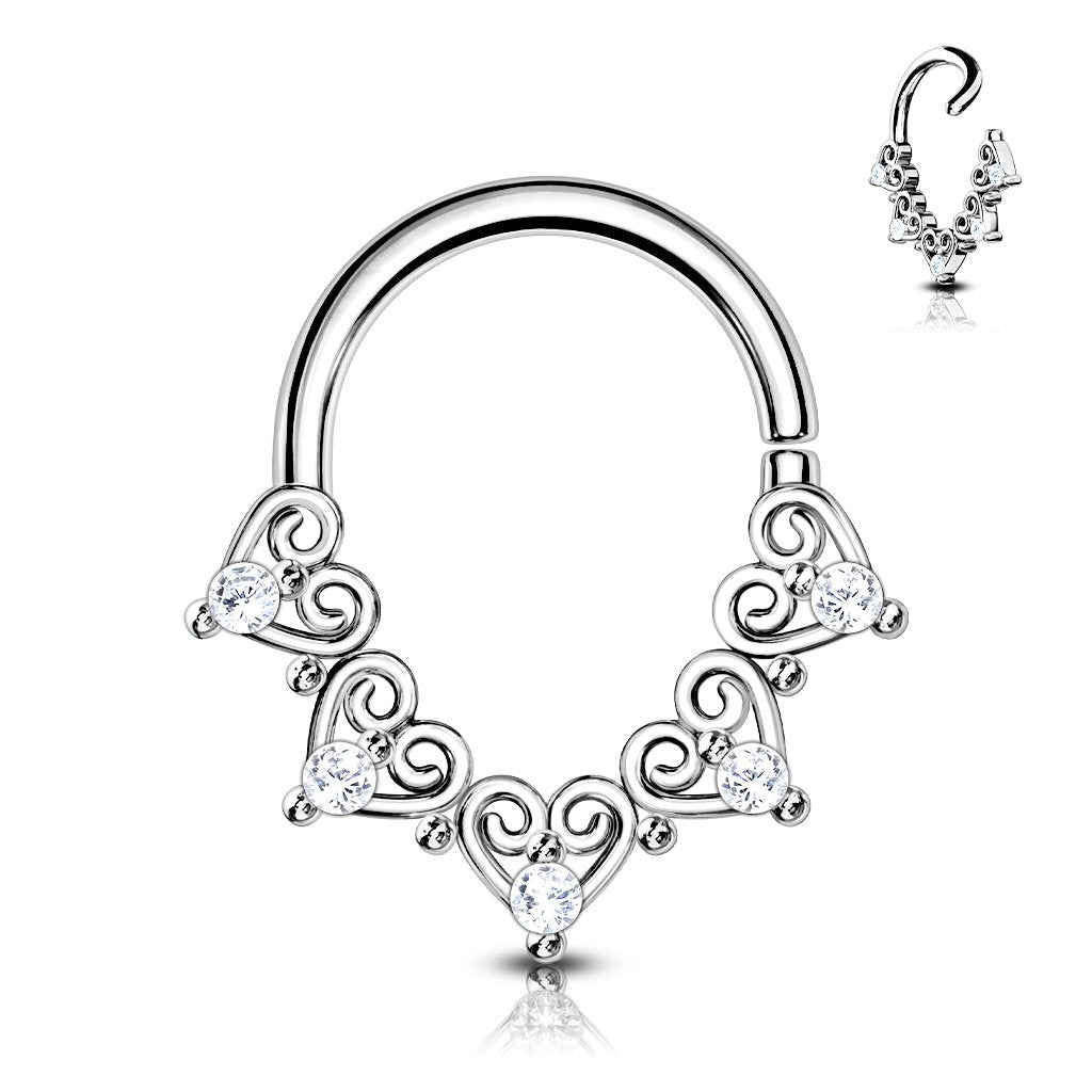 Cherry Diva Bendable Hoop Ring SILVER 16 Gauge Dainty Crystal Heart Hoop Ring For Nose & Ear