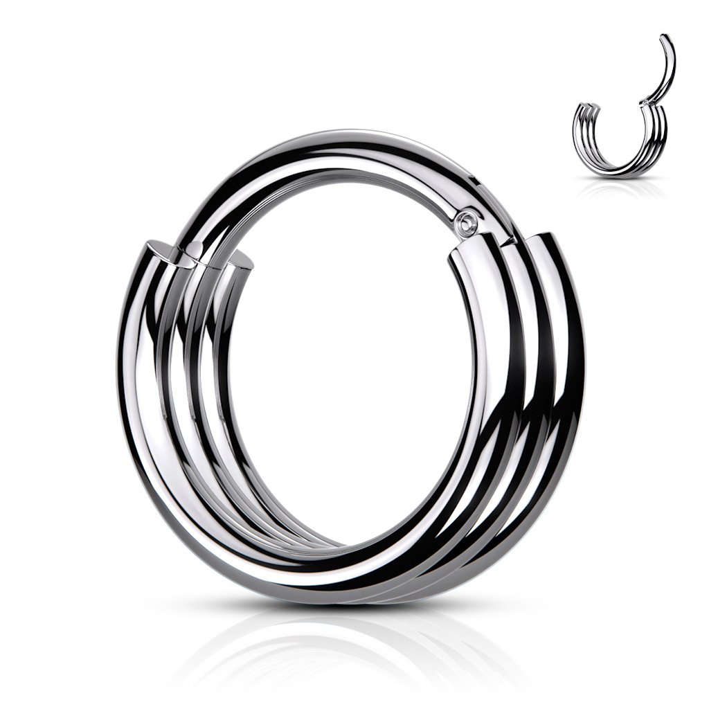 Cherry Diva Hinged Hoop Ring SILVER 16 Gauge Hinged Triple Hoop Ring For Nose & Ear