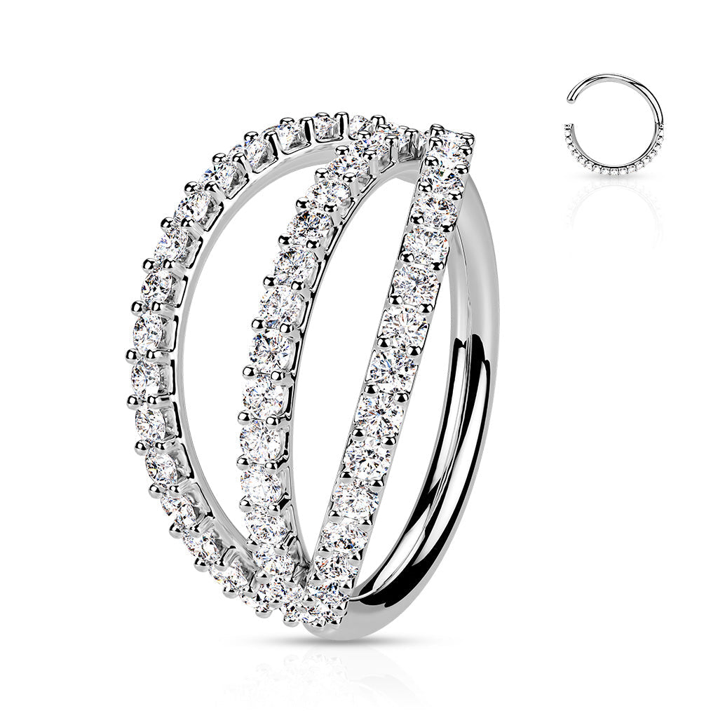Cherry Diva Hoop Ring SILVER 16 Gauge Triple Crystal Lined Hoop Ring For Nose & Ear