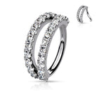 Double Crystal Lined Hoop Ring For Nose & Ear Cartilage Silver