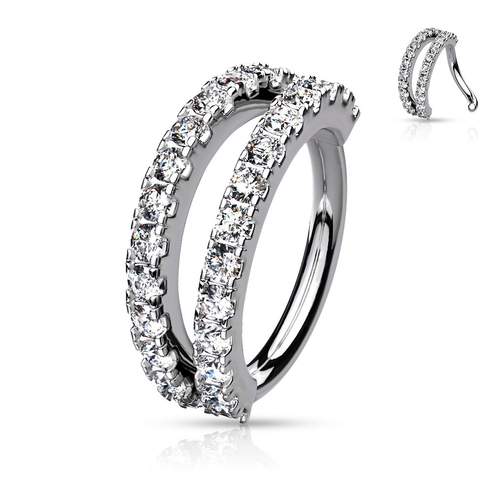 Cherry Diva Bendable Hoop Ring Silver 16 Gauge Double Crystal Hoop Ring Nose & Ear