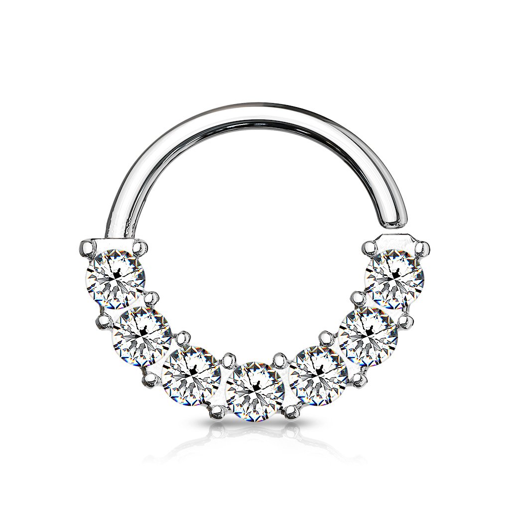 Half Crystal Bendable Cut Hoop Ring - silver