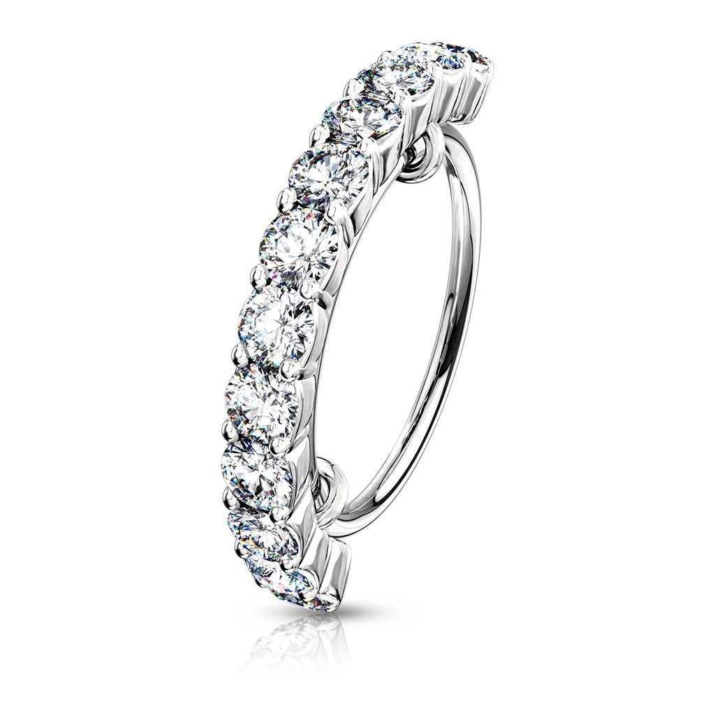 Cherry Diva Bendable Hoop Ring SILVER 20 Gauge Half Crystal Row Jewelled Hoop Ring For Nose & Ear