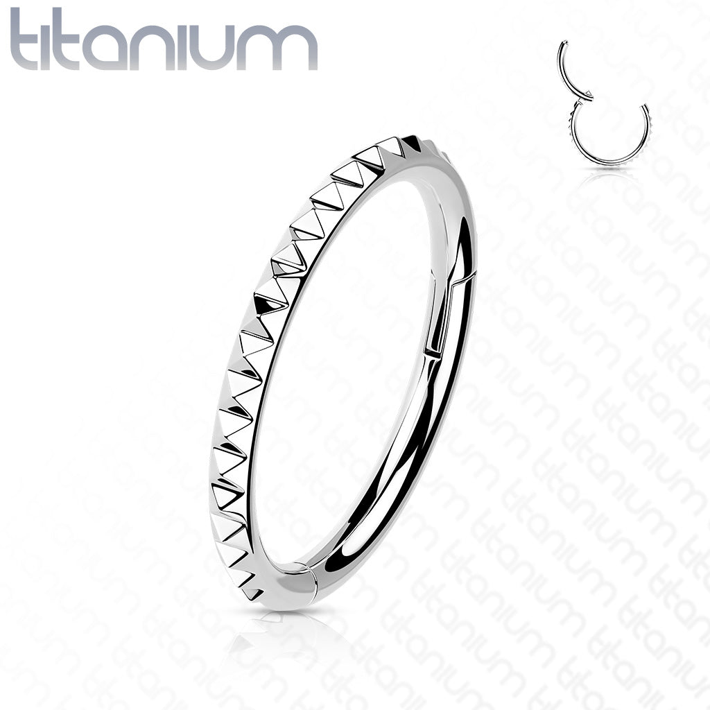 Titanium 16 Gauge Diamond Cut Hinged Hoop Ring - Silver