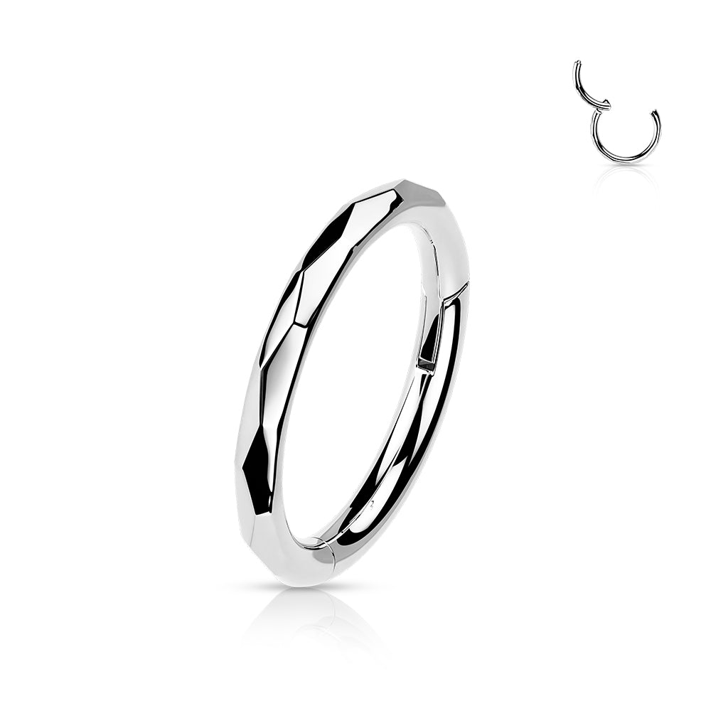 Titanium 16 Gauge Faceted Side Hinged Hoop Ring Silver Cherry Diva