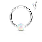 Cherry Diva Hoop Ring WHITE 16 Gauge Bendable Cut Ring With Opal Ball End