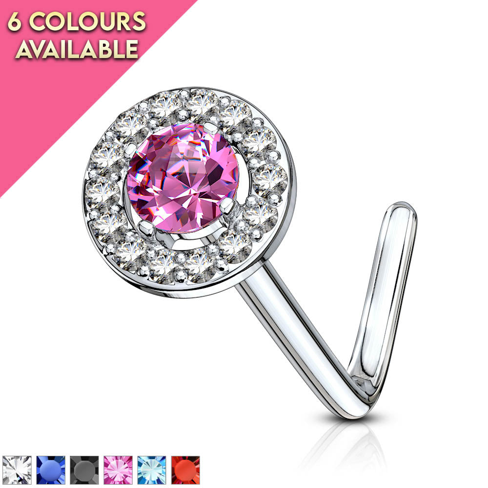20 Gauge Double Tiered Crystal L Bend Nose Stud