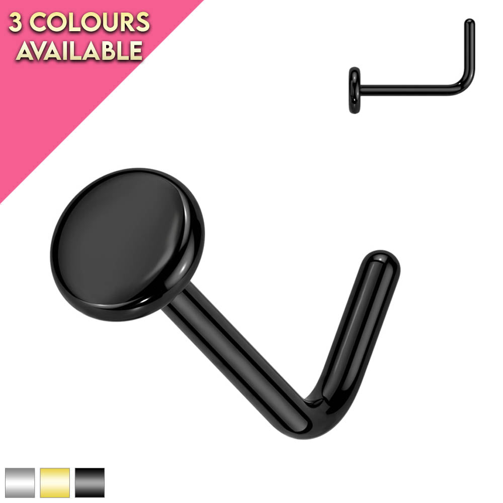 20 Gauge Titanium Flat Top L-Bend Nose Stud