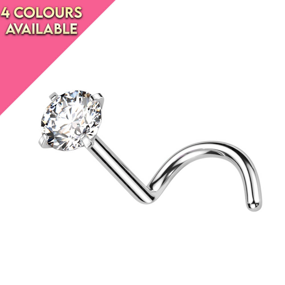 20 Gauge Titanium Prong Set Crystal Screw Nose Stud