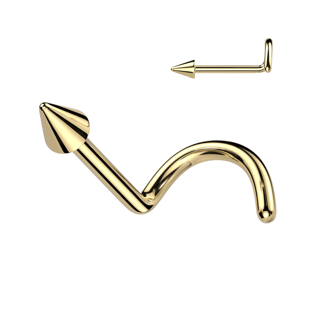 Cherry Diva Screw Nose Ring GOLD 20 Gauge Titanium Spike Tipped Screw Nose Stud