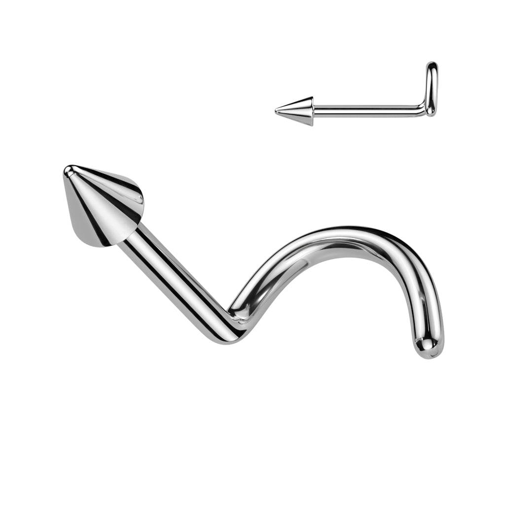 Cherry Diva Screw Nose Ring SILVER 20 Gauge Titanium Spike Tipped Screw Nose Stud