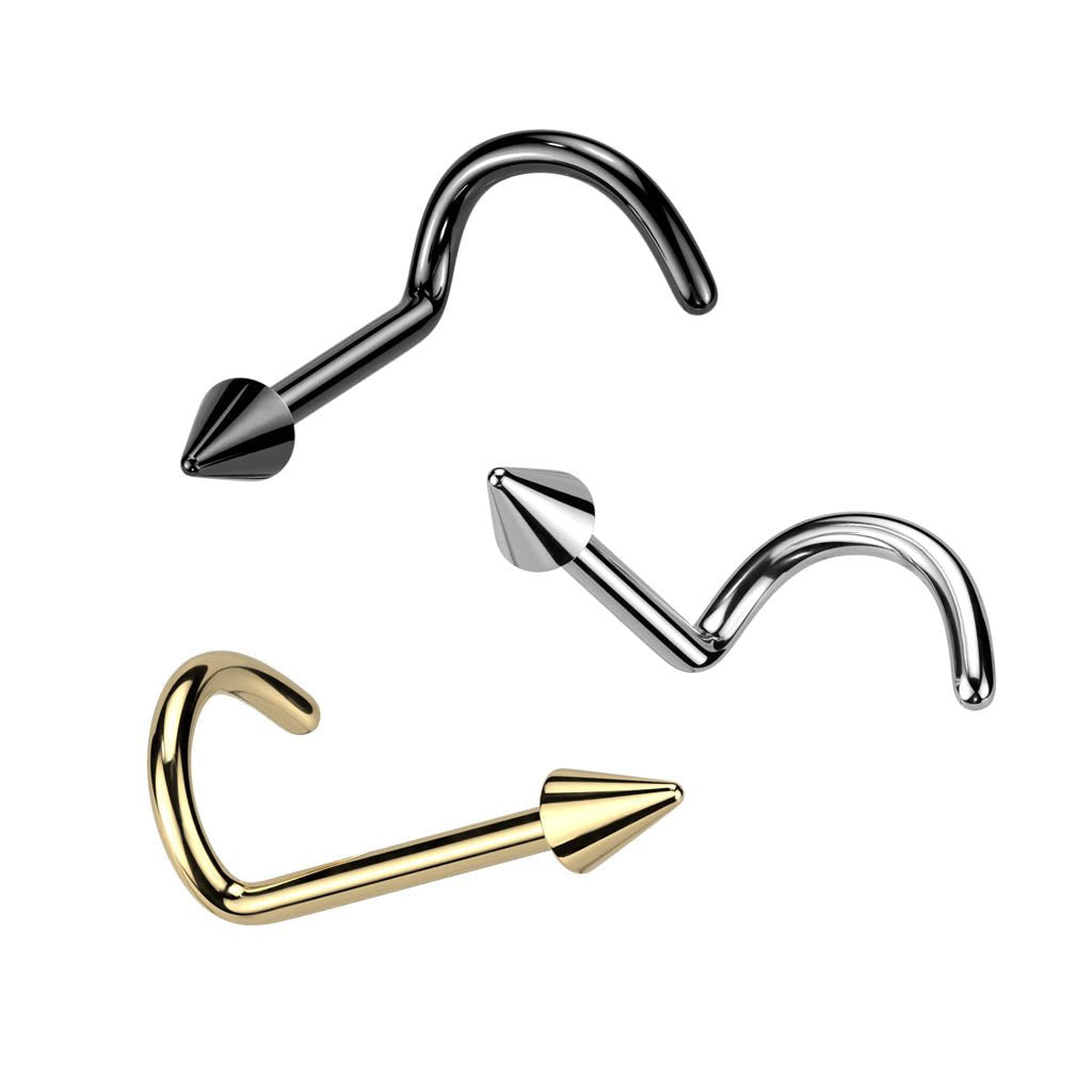 Cherry Diva Screw Nose Ring 20 Gauge Titanium Spike Tipped Screw Nose Stud