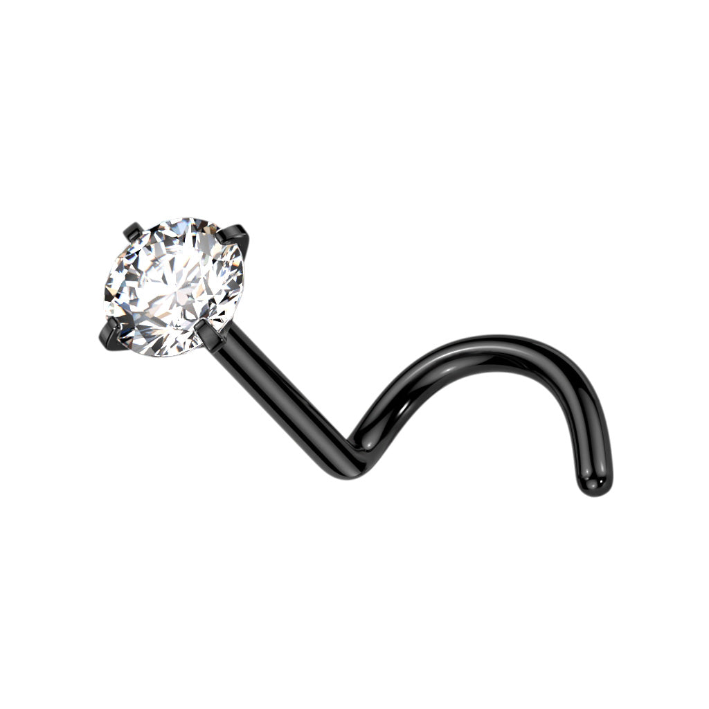 Cherry Diva Screw Nose Ring BLACK 20 Gauge Titanium Prong Set Crystal Screw Nose Stud