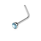 Cherry Diva L Bend Nose Stud BLUE 20 Gauge Crystal End L Bend Nose Stud
