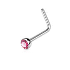 Cherry Diva L Bend Nose Stud PINK 20 Gauge Crystal End L Bend Nose Stud
