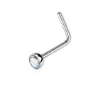 Cherry Diva L Bend Nose Stud CLEAR 20 Gauge Crystal End L Bend Nose Stud