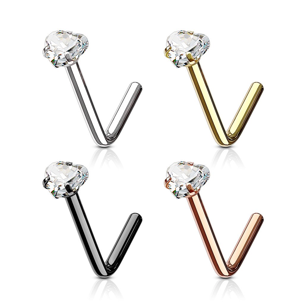 Prong Set Crystal Heart L Bend Nose Stud