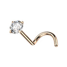 Cherry Diva Screw Nose Ring ROSE GOLD 20 Gauge Titanium Prong Set Crystal Screw Nose Stud