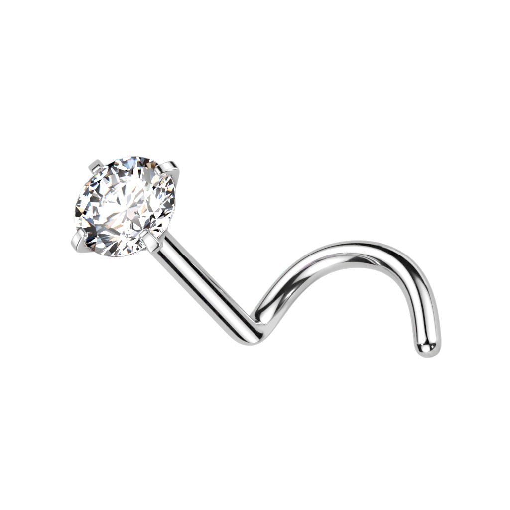 20 Gauge Titanium Prong Set Crystal Screw Nose Stud