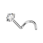 Cherry Diva Screw Nose Ring SILVER 20 Gauge Titanium Prong Set Crystal Screw Nose Stud