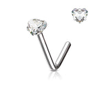 Cherry Diva L Bend Nose Stud SILVER 20 Gauge Prong Set Crystal Heart L Bend Nose Stud