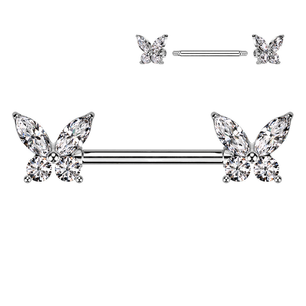 14 Gauge Crystal Butterfly Wings Nipple Ring
