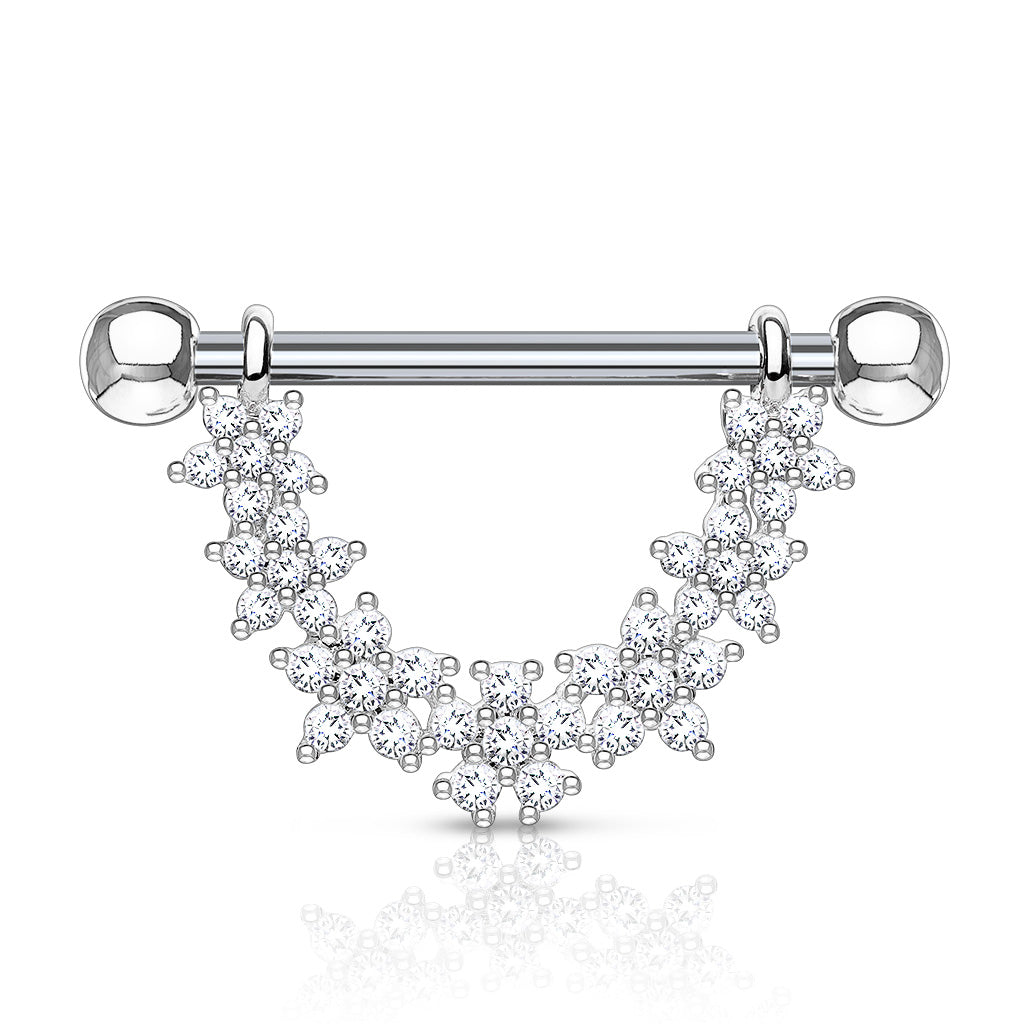 14 Gauge Crystal Flower Barbell Nipple Ring
