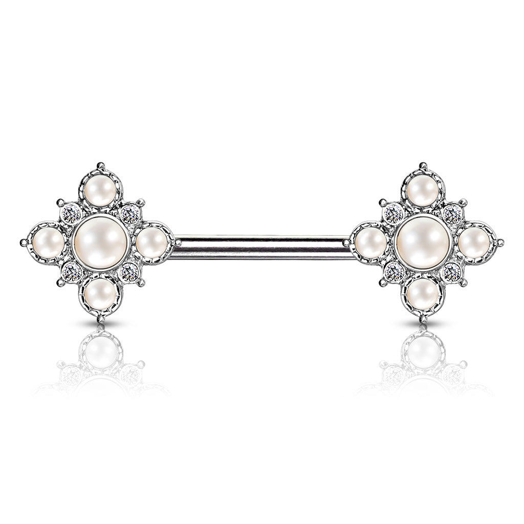 Cherry Diva Nipple Ring 14 Gauge Crystal & Pearl Barbell Nipple Ring