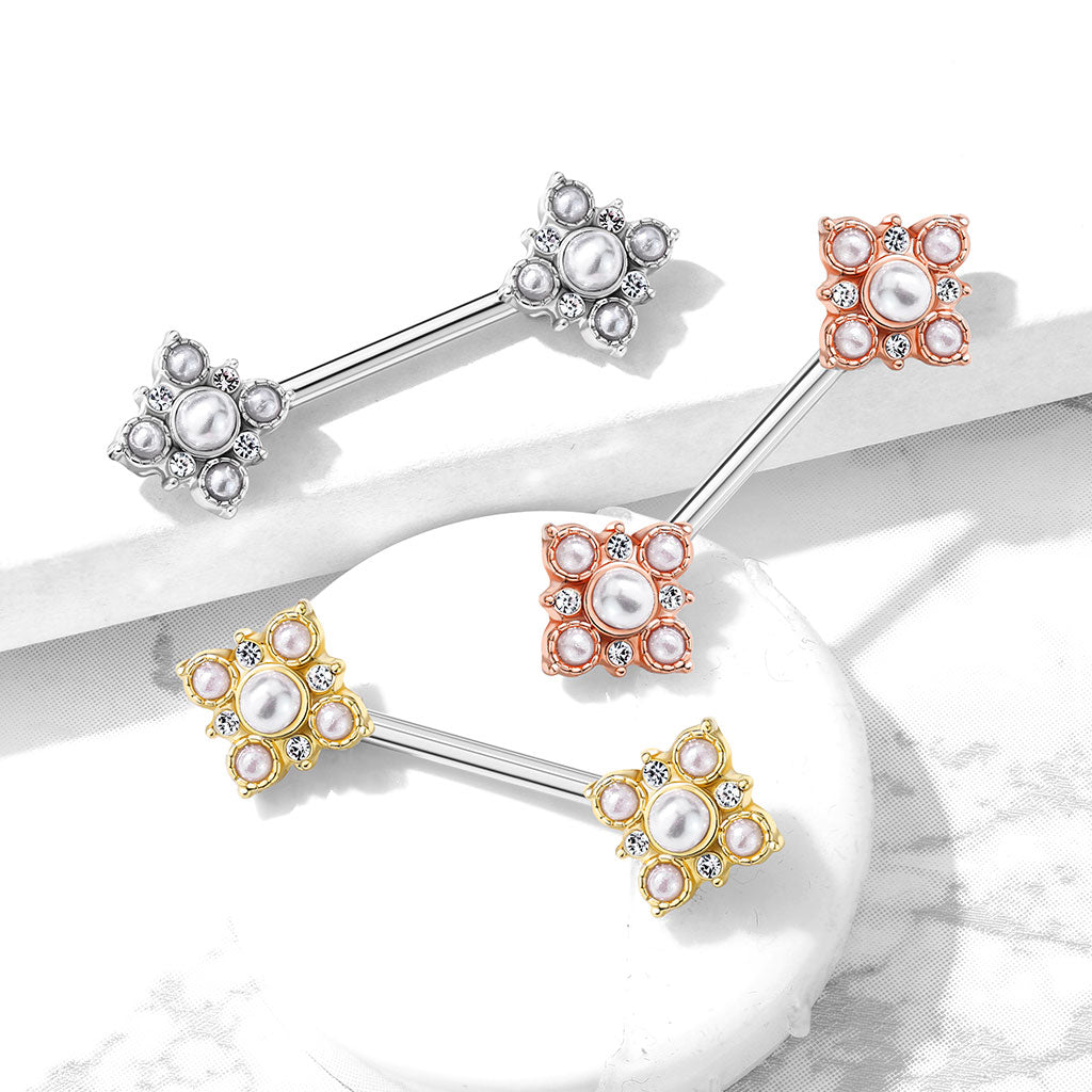 Cherry Diva Nipple Ring 14 Gauge Crystal & Pearl Barbell Nipple Ring