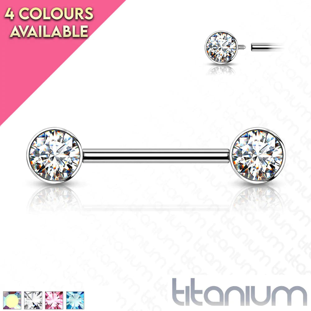 14 Gauge Internally Threaded Titanium Double Gem Nipple Ring