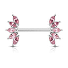 14 Gauge Marquise Flower Gemstone Barbell Nipple Ring - Pink