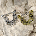 Cherry Diva Nipple Ring 14 Gauge Ornate Silver Flower Nipple Shield