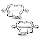 Cherry Diva Nipple Ring 14 Gauge Pair Of Crystal Heart Nipple Shields