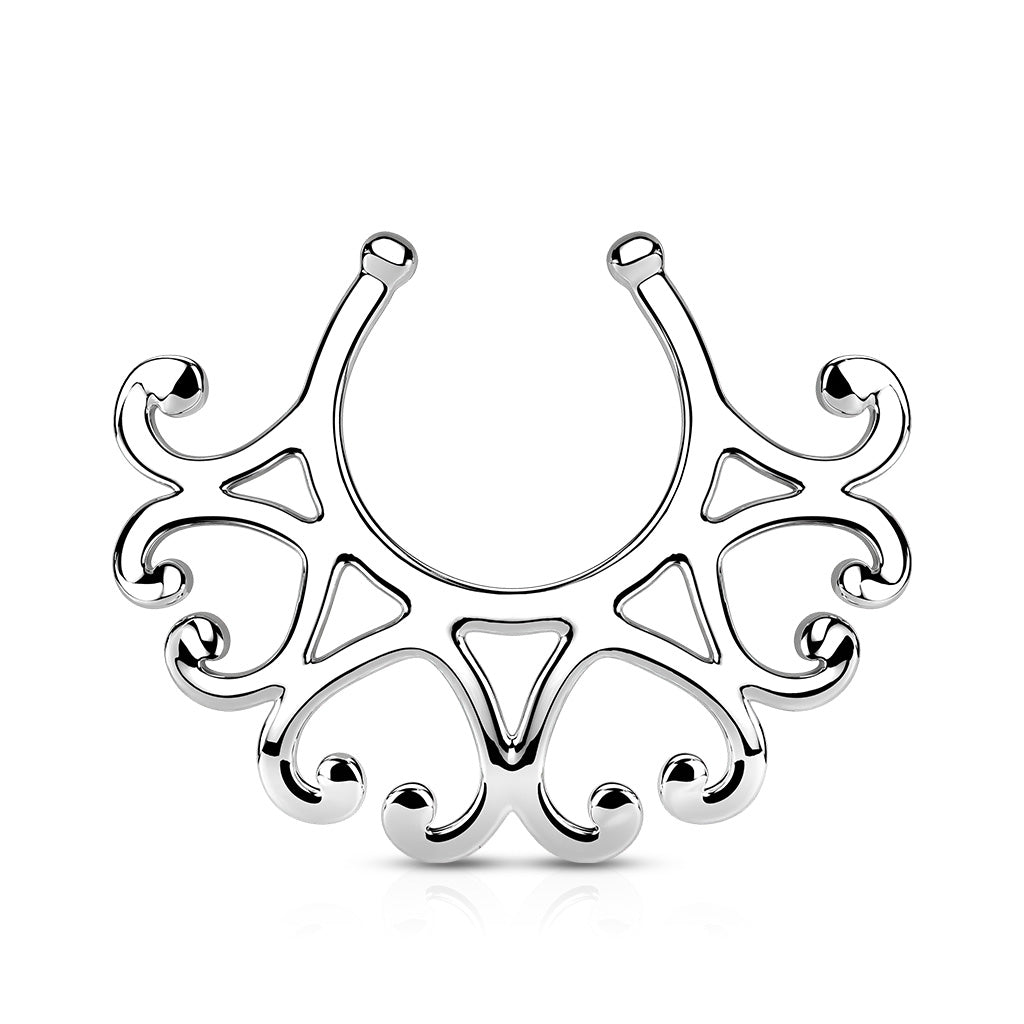 Silver Ornate Hearts Fake Piercing Clip On Nipple Ring