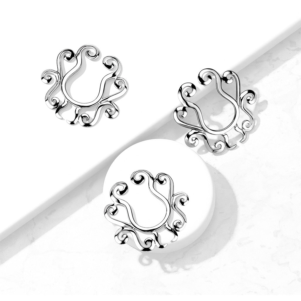 Silver Swirl Fake Clip On Nipple Ring