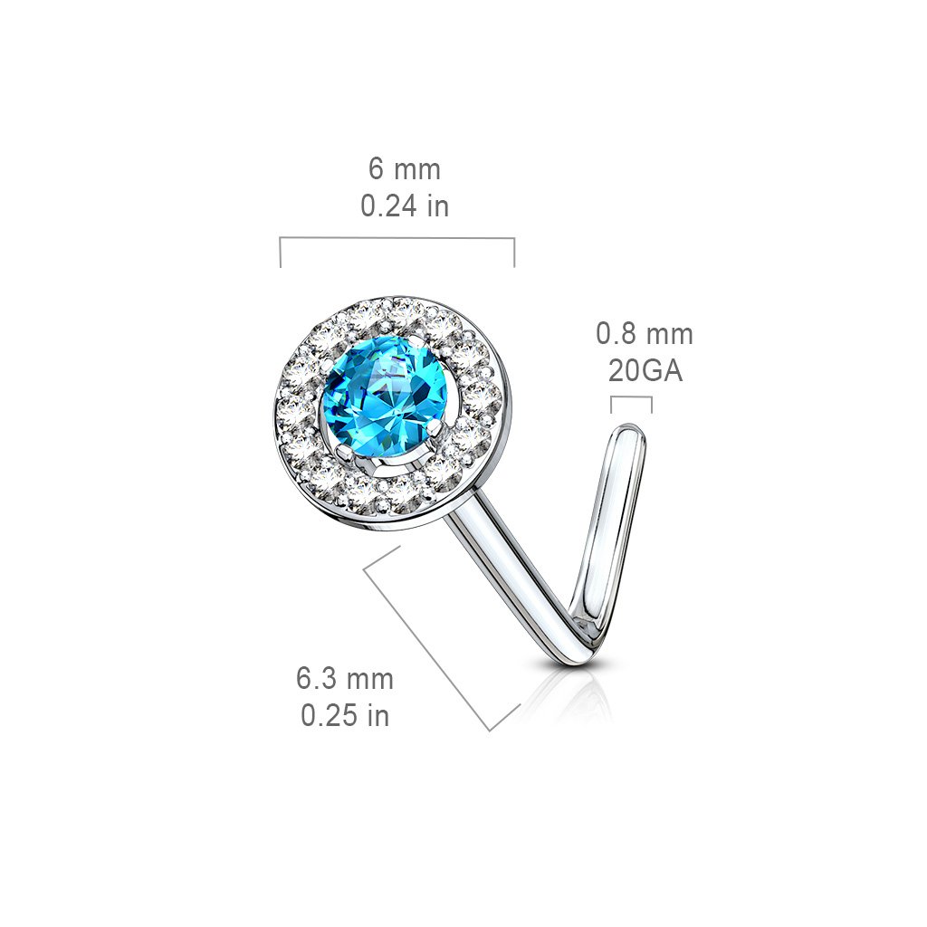 20 Gauge Double Tiered Crystal L Bend Nose Stud