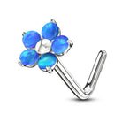 Cherry Diva Nose Ring AQUA 20 Gauge L - Bend Opal Flower Nose Stud