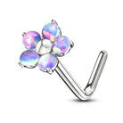Cherry Diva Nose Ring PINK 20 Gauge L - Bend Opal Flower Nose Stud