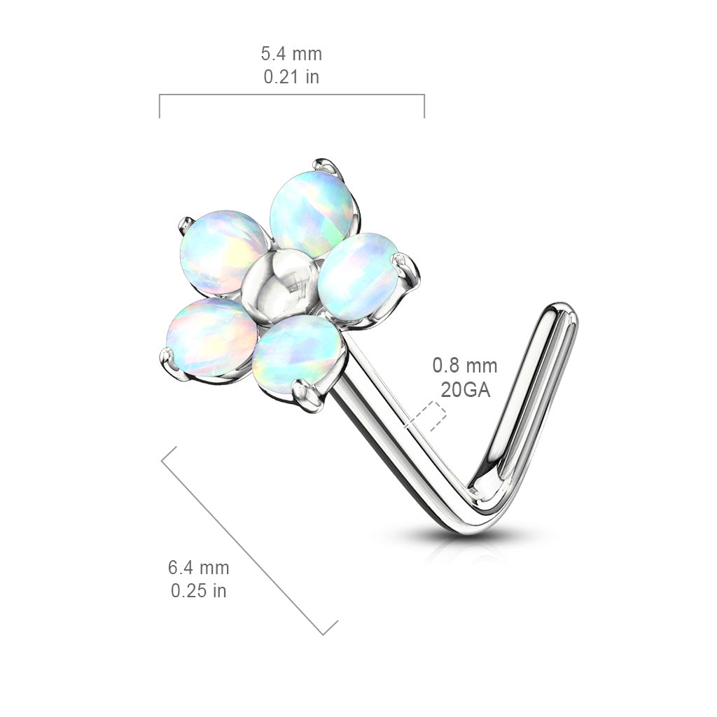 20 Gauge L - Bend Opal Flower Nose Stud