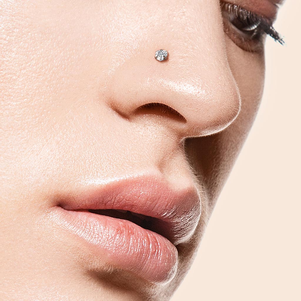 Cherry Diva L Bend Nose Stud 20 Gauge Titanium Prong Set Heart L Bend Nose Stud